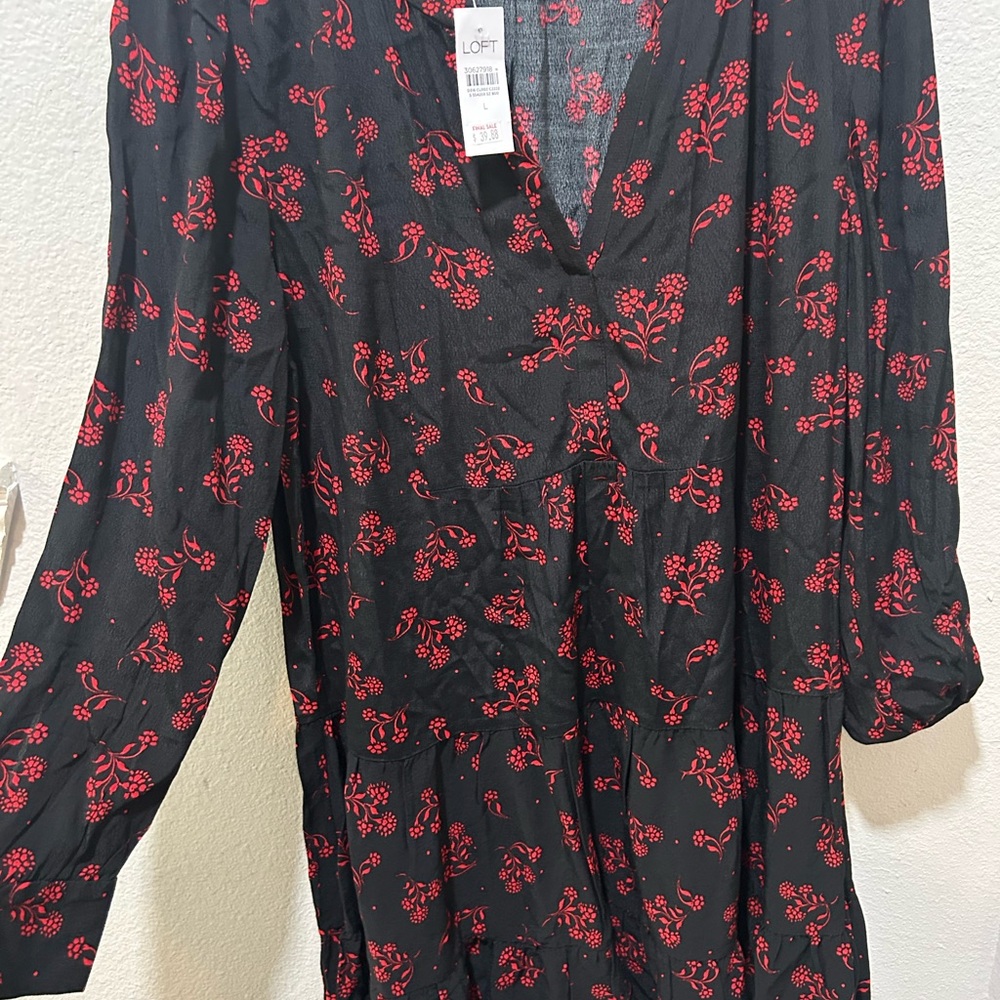 LOFT Black and Red Floral Dress